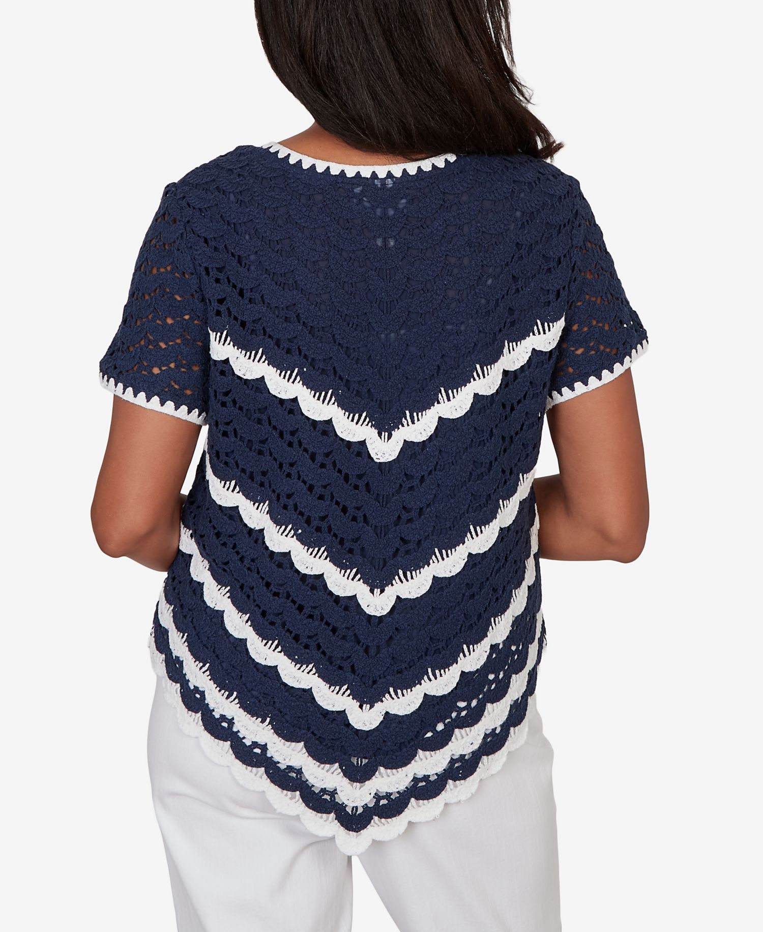 Women's Port Side Chevron Crochet Short-Sleeve T-Shirt
