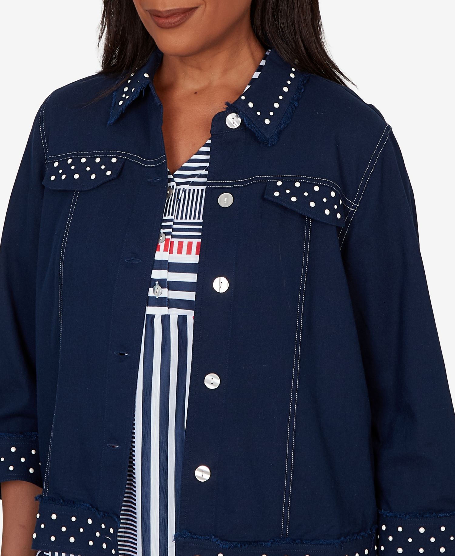 Women's Port Side Cultivated Pearl Trim Denim Jacket