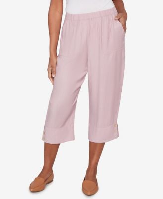 Women's Vintage Charm Relaxed Elastic Waistband Front Pocket Capri Pants