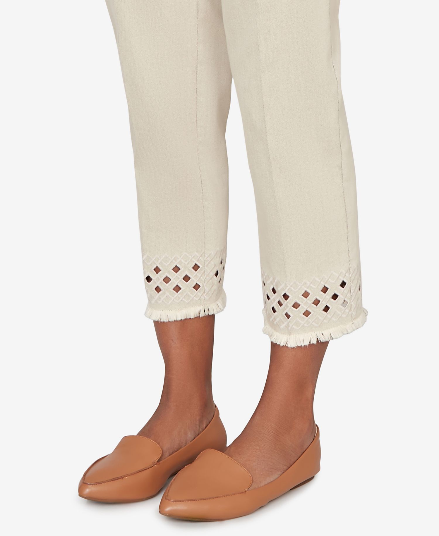 Women's Detail Driven Geometric Cut Out Flat Front Ankle Pants