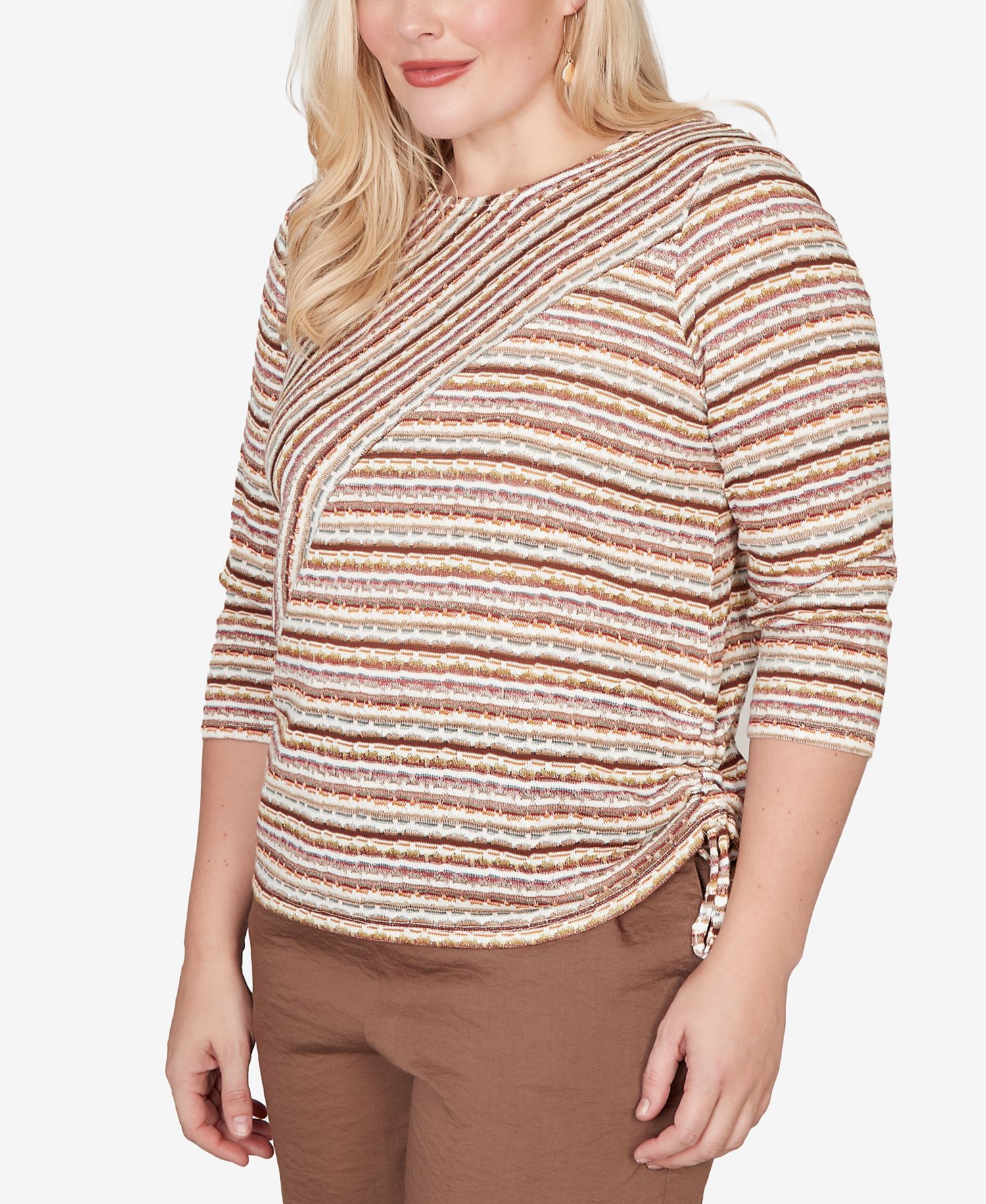 Women's Spice Market Spliced Textured Stripe Ruched Tie Top