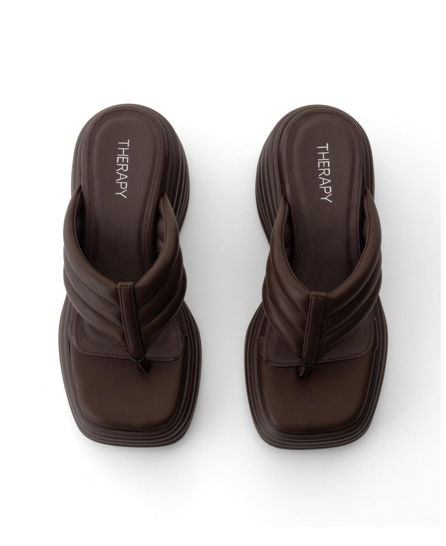 Женские сандалии Therapy Australia Flames Square Toe Wide Wedge, цвет: Шоколадный гладкий — фото 2