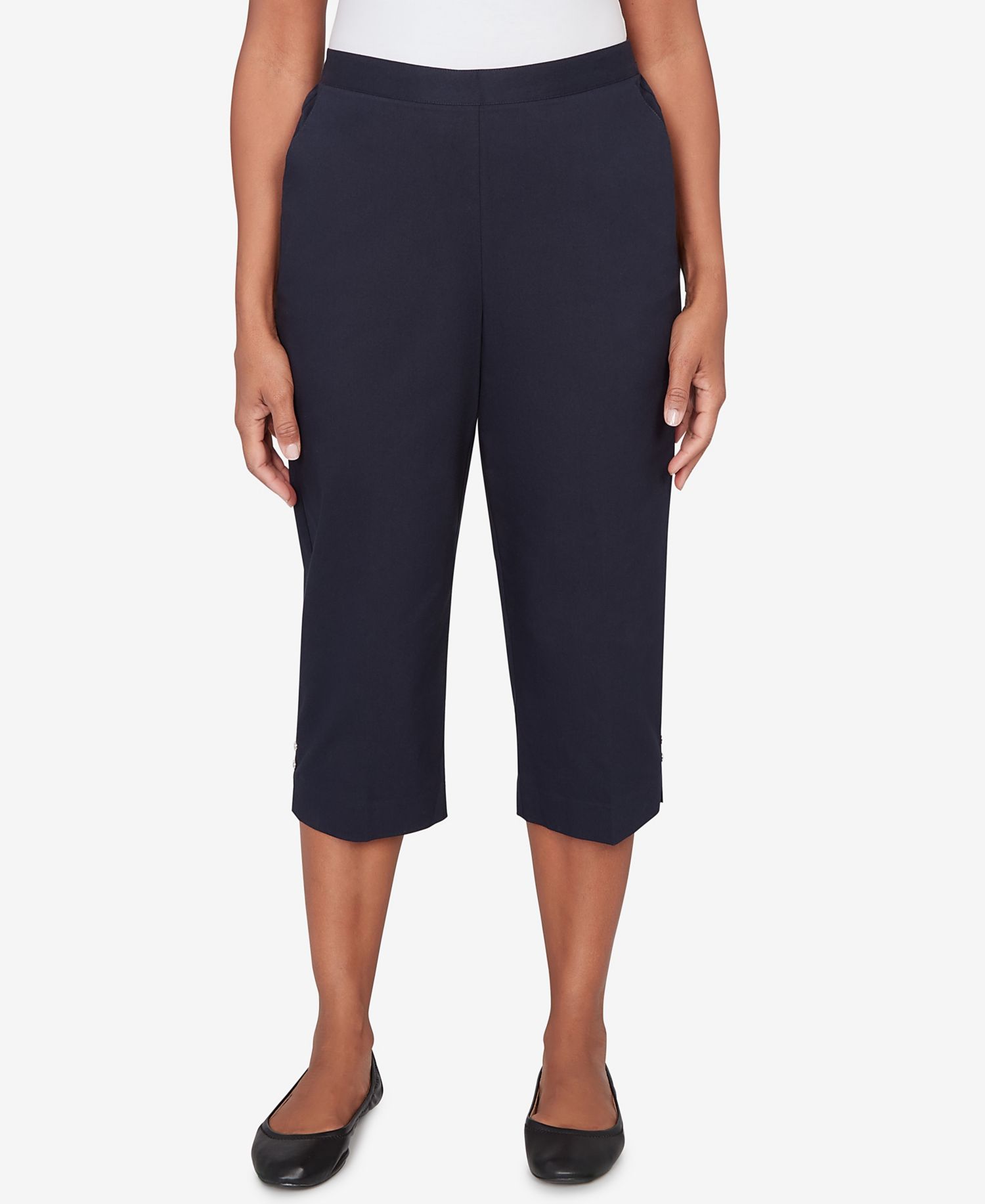 Women's Classic Solid Twill Button Hem Capri Pants