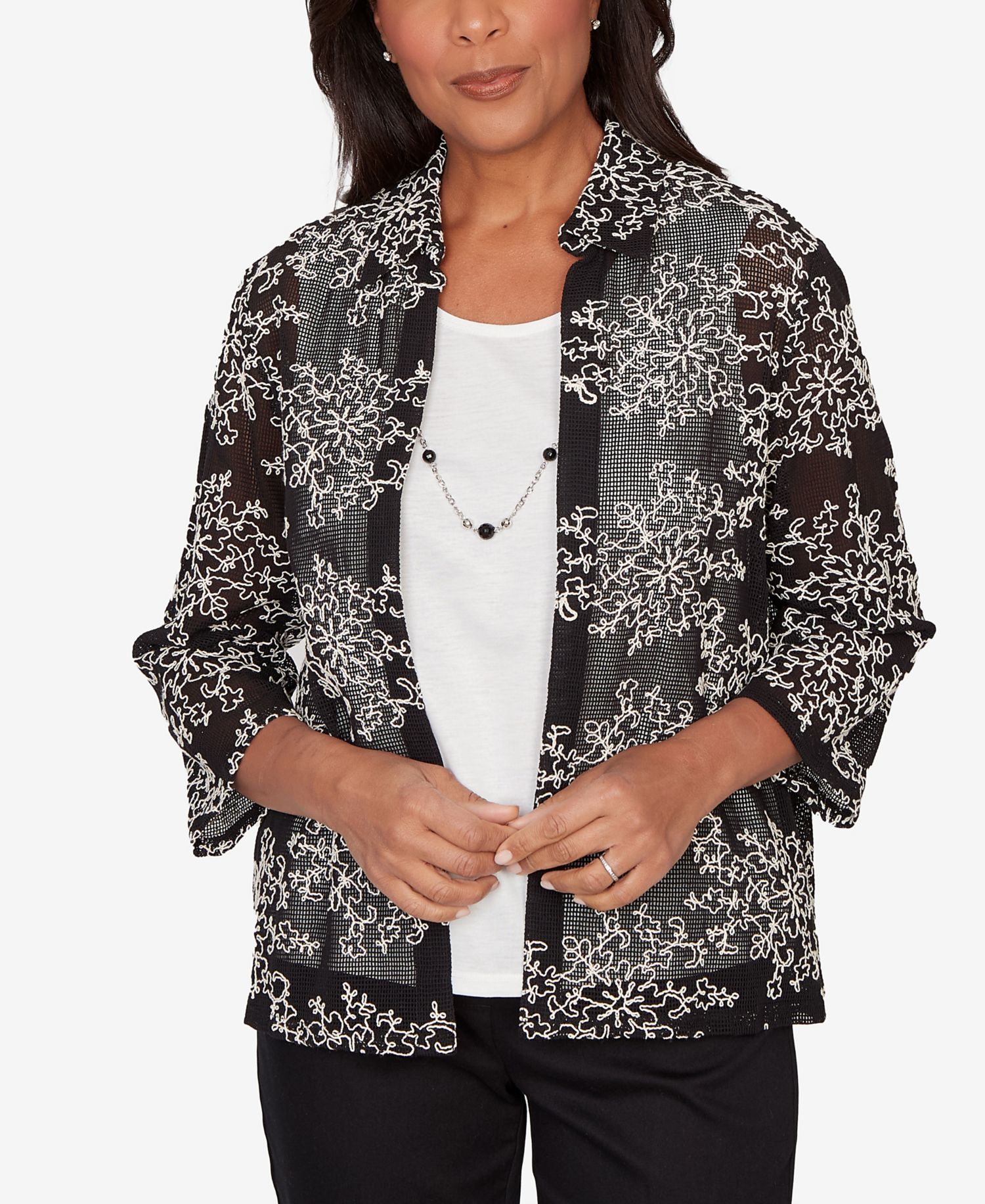 Women's Detail Driven Two-in-One Mesh Soutache Top with Necklace