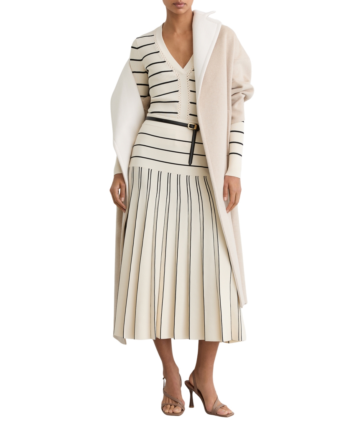 Reiss Women's Knitted Stripe Pleated Midi Skirt