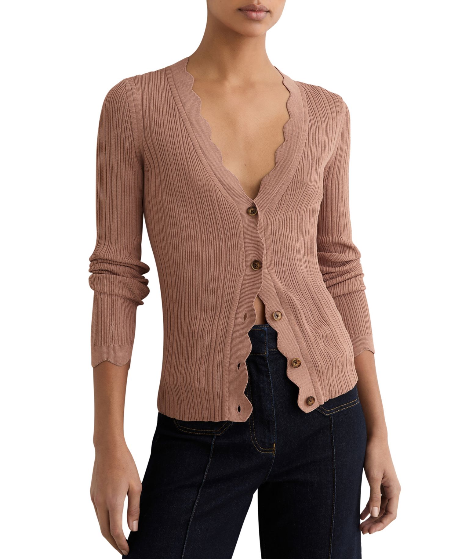 Women's Vinny Rib-Knit Scallop-Trim Cardigan