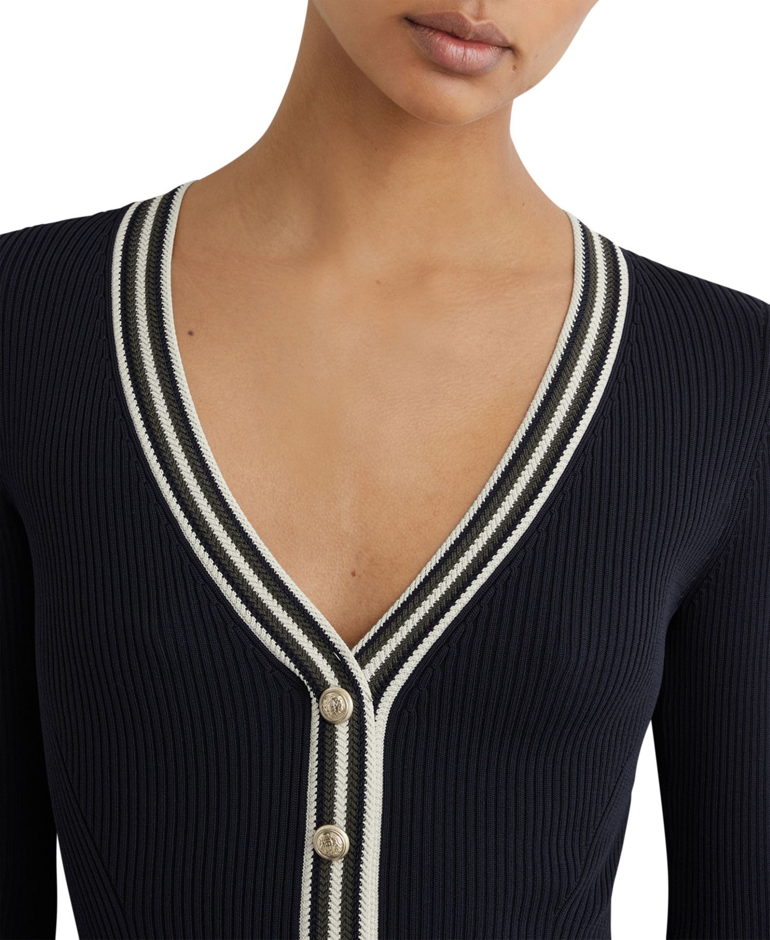 Women's Rib-Knit Stripe-Trim Pleated Midi Dress