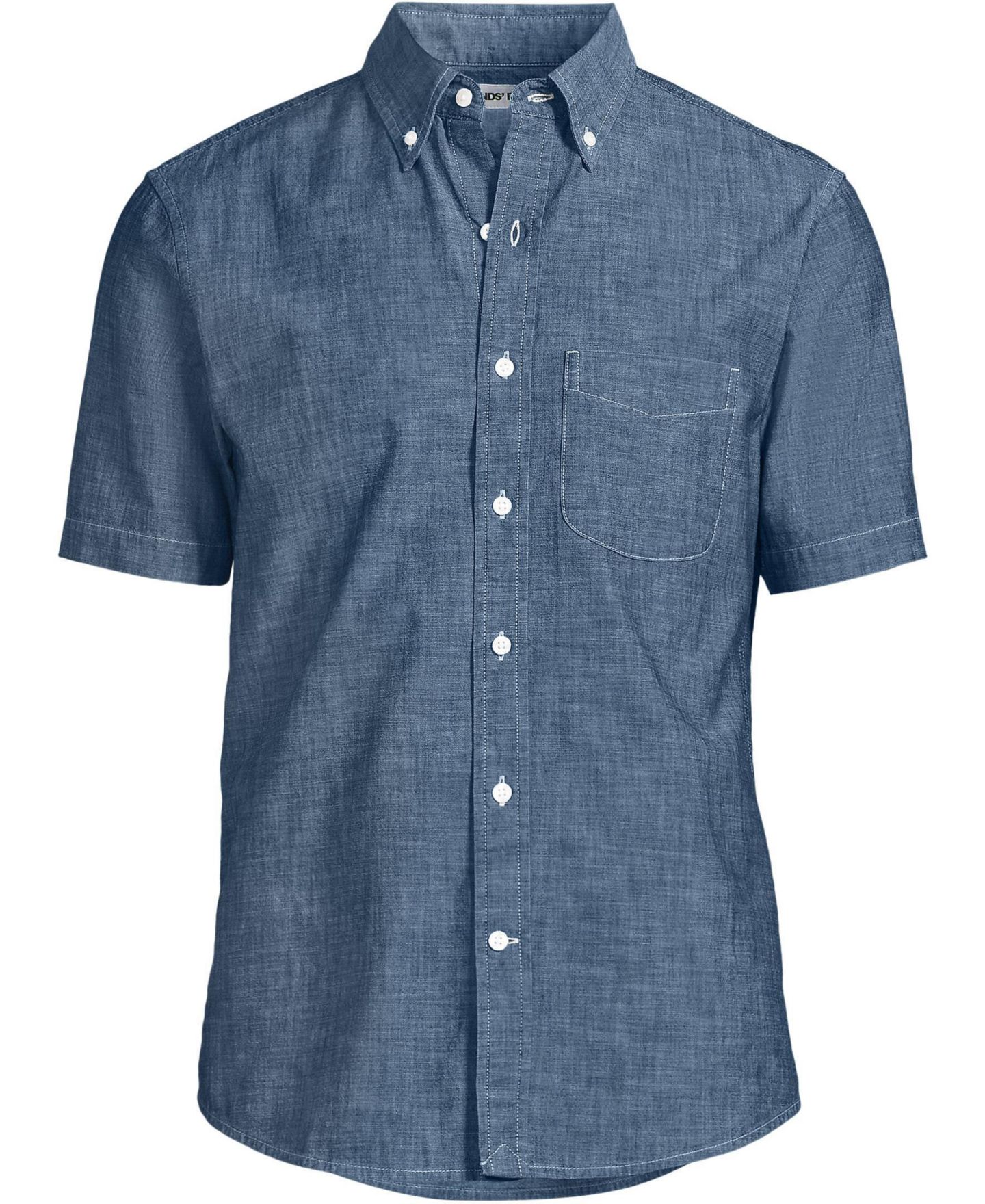 Мужская рубашка Lands' End Short Sleeve Easy Fit Chambray, цвет: Тёмная варка — фото 3