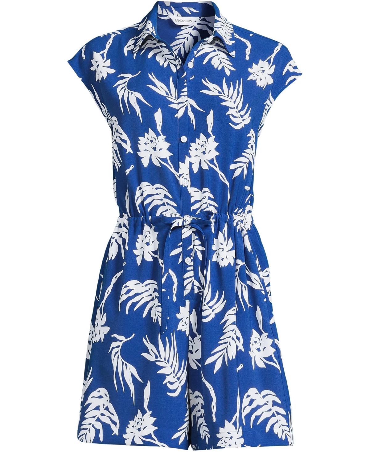 Lands' End Women's Cap Sleeve Creaseless Button-Down Romper