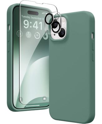 for iPhone 15 Case, Liquid Silicone Case with Anti-Scratch Soft Microfiber Lining Shockproof Protective Phone Cover 6.1", Midnight Green