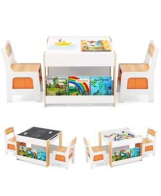 4-in-1 Kids Activity Table and 2 Chairs Set with Reversible Tabletop