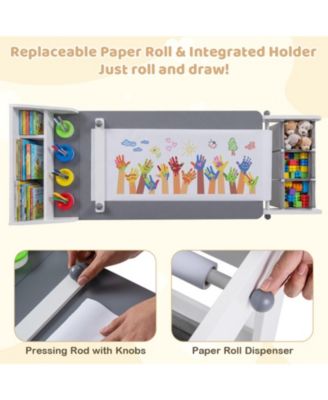 Kids Art Table and Chair Set with Paper Roll and Storage Cubbies