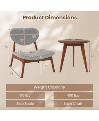 Velvet Accent Chairs Set of 2 with Round Side Table and Wood Frame