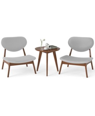 Velvet Accent Chairs Set of 2 with Round Side Table and Wood Frame