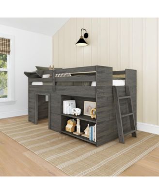 Max and Lily Farmhouse Twin Low Loft with Bookcase