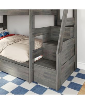 Modern Farmhouse Twin Over Full Bunk Bed With Staircase and Storage Drawers