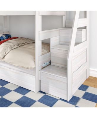Twin Over Twin Wood Staircase Bunk Bed with Trundle, Driftwood