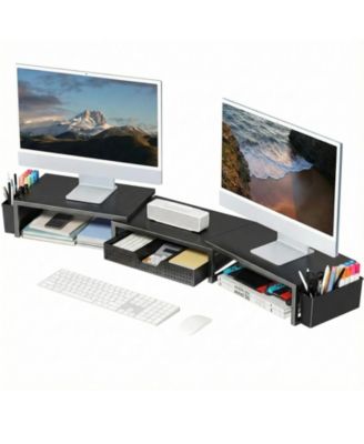 Monitor Stand Riser Drawer Pen Holder Metal Desk Organizer