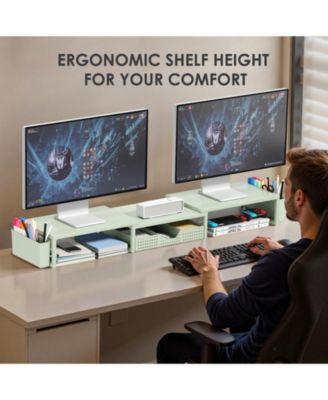 Monitor Stand Riser Drawer Pen Holder Metal Desk Organizer