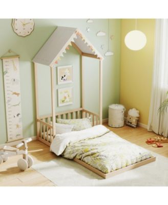 Twin Kids House Bed Frame with Safety Guardrails
