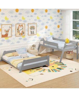 Solid Wood Twin Over Full Bunk Bed with Ladder