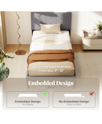 Twin Linen Upholstered Platform Bed Frame with Headboard