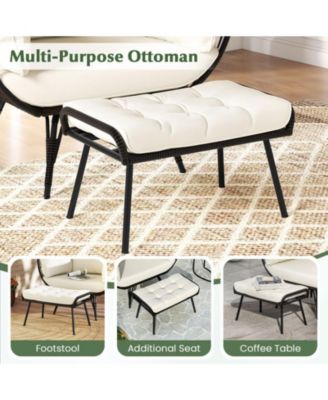 Oversized Rattan Egg Lounge Chair with Ottoman and Cushions