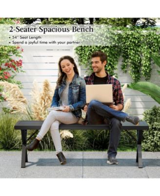 54-inch Patio Metal Bench with Slatted Seat and X-Leg Support