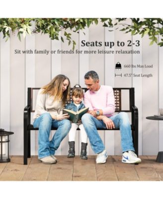 50-inch Outdoor Metal Garden Bench with Rattan-Style Backrest