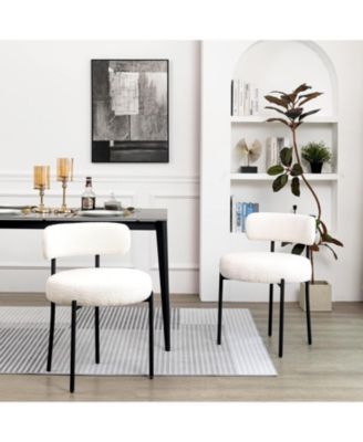 Boucle Dining Chairs Set of 2, Mid Century Modern Kitchen Chairs with Curved Backrest and Metal Legs