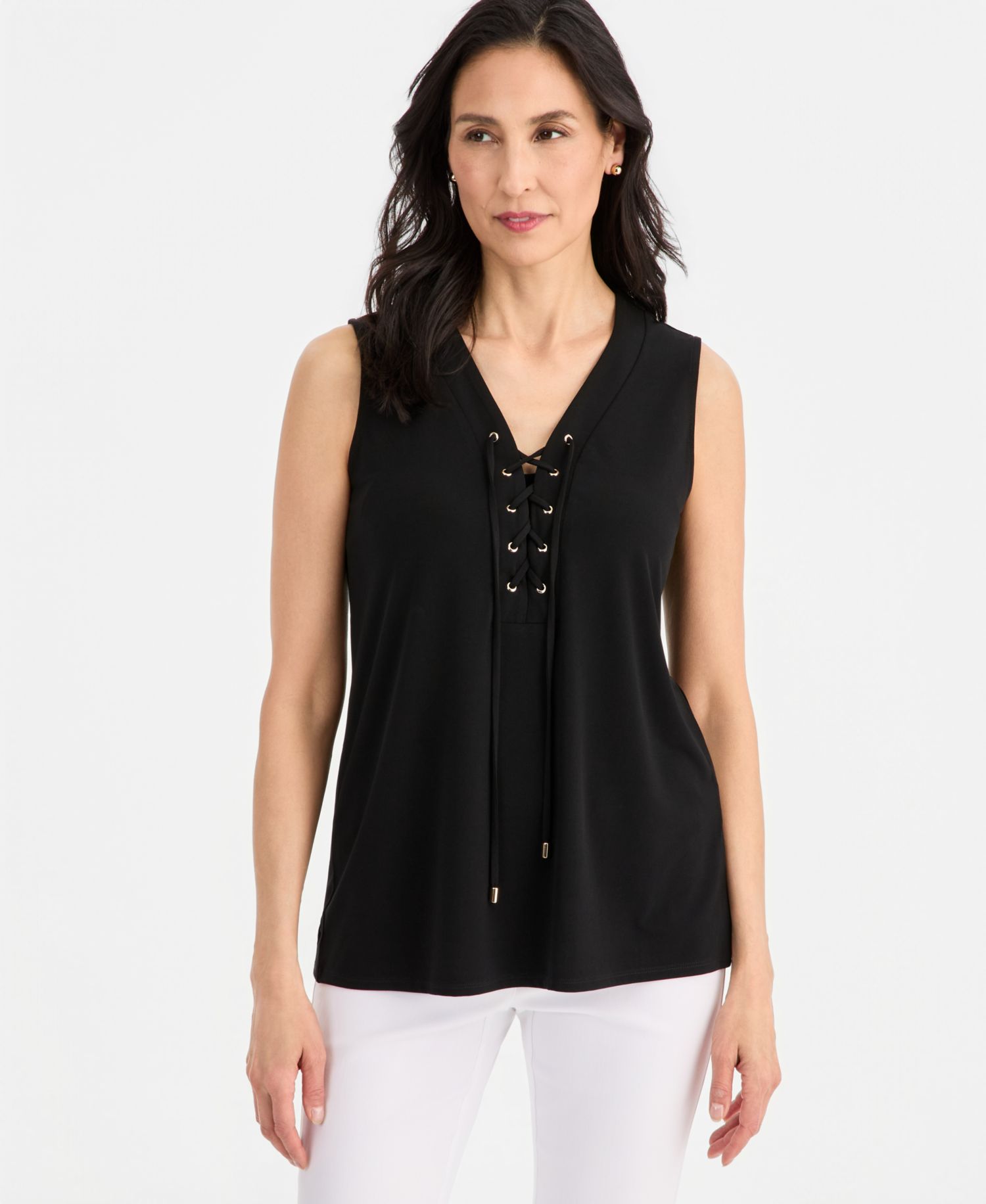 Petite Solid Lace-Up Sleeveless Top