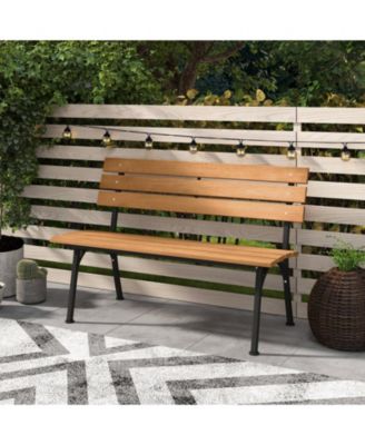 47-inch Outdoor Acacia Wood Bench with Metal Frame and Curved Backrest