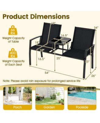 2-Person Patio Loveseat with Tempered Glass Built-in Table