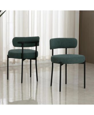 Boucle Dining Chairs Set of 2, Mid Century Modern Kitchen Chairs with Curved Backrest and Metal Legs