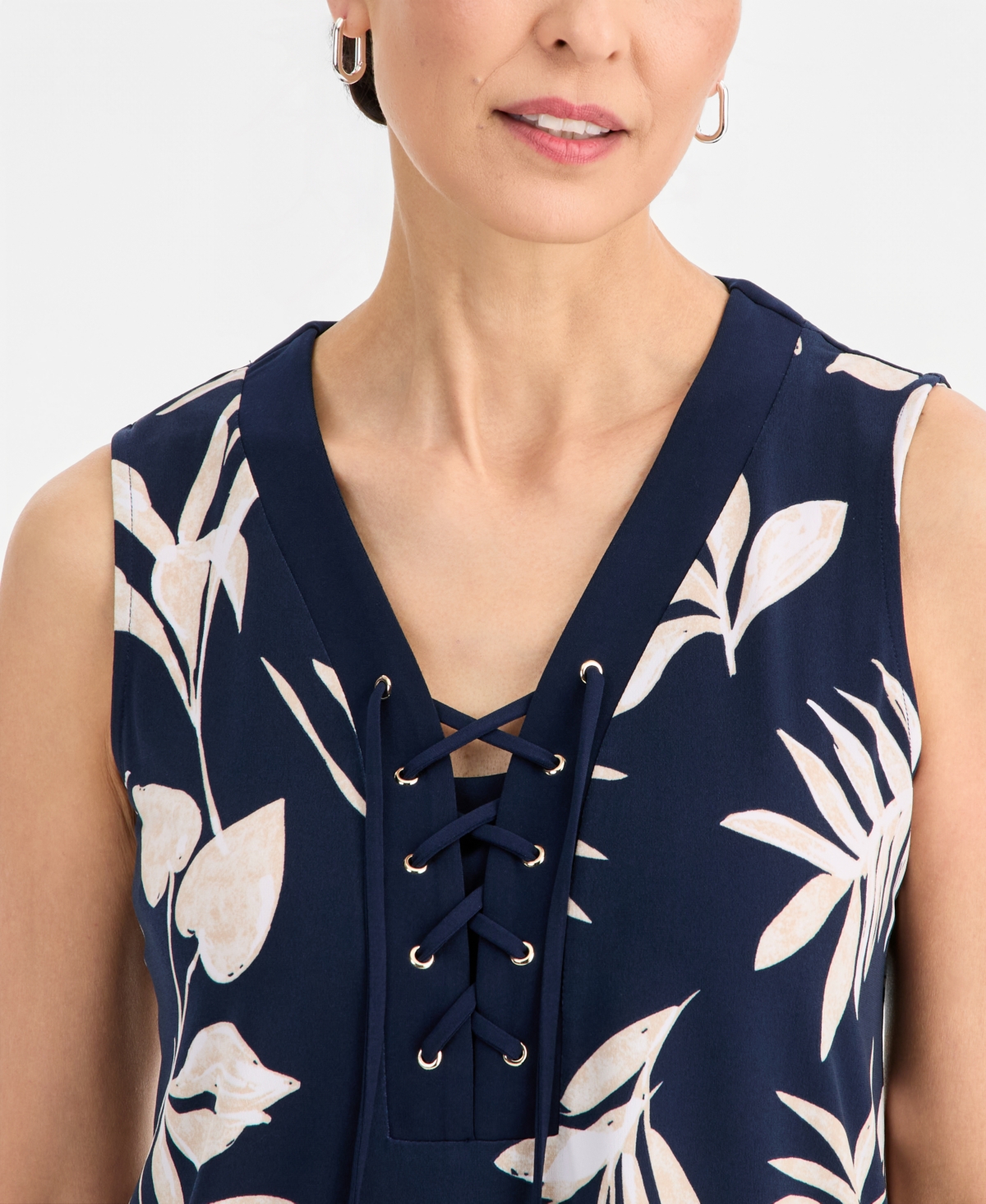 Jm Collection Petite Tropical Shade Lace-Up Tank Top, Macy's Exclusive