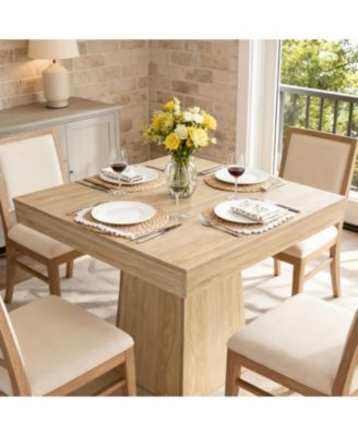 Space-Saving Square Dining Table for 4, Modern Farmhouse Style with Wooden Pedestal Base, 31.5" Table Ideal for Dining Room, Living Room