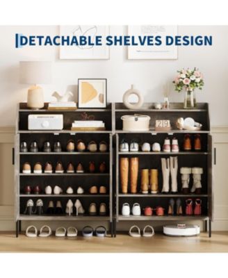 Modern Shoe Storage Cabinet with Doors, 4 Tier Organizer with Adjustable Shelves