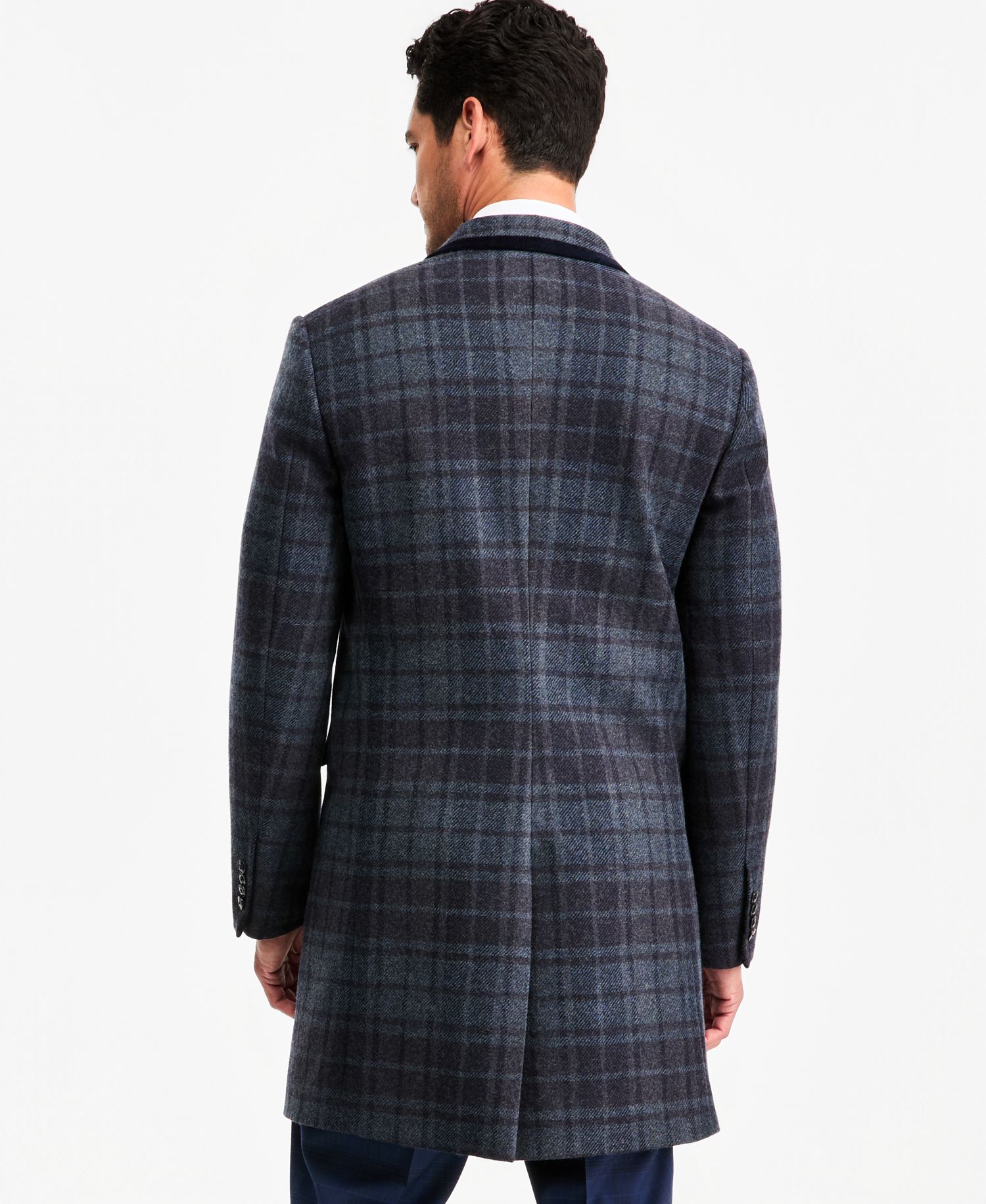 Men's Classic-Fit Blue Plaid Overcoat