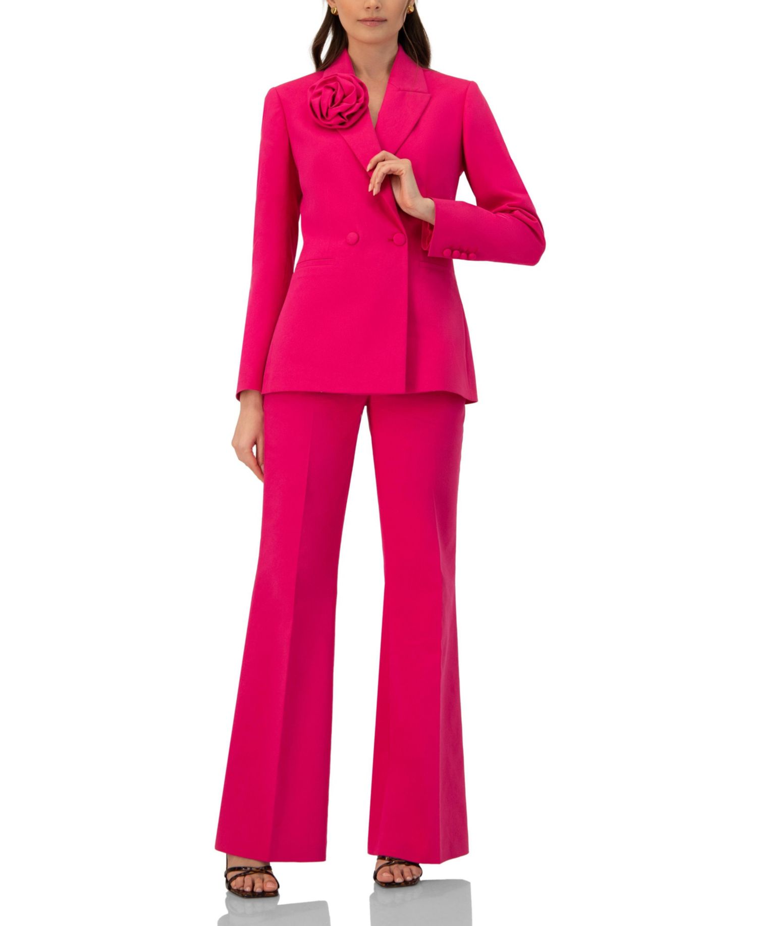 Women's Double-Breasted Cotton Blazer with Flower Detail