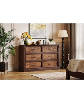 gaomon 47" Farmhouse 6 Drawer Dresser, Rustic Wood Chest Organizer for  Bedroom Living Room Hallway Entryway - Macy's