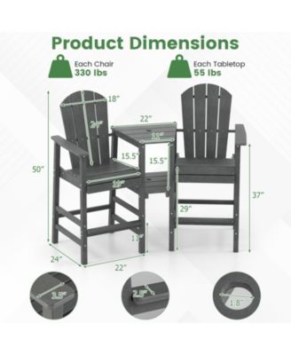 Two Seat Adirondack Chair with Connecting Tray for Outdoor Use