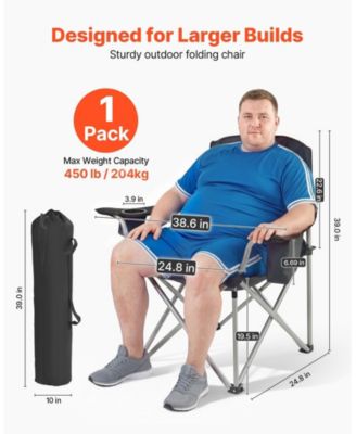 Heavy-Duty Folding Camping Chair With Padded Armrests Cooler Bag and 450 Lbs Capacity