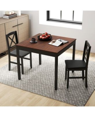 3-Piece Wooden Kitchen Table Set for 2 with Cross-Back Chairs