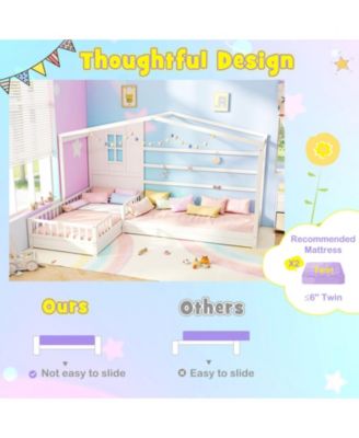 Twin Kids House Bed Frame with Safety Guardrails