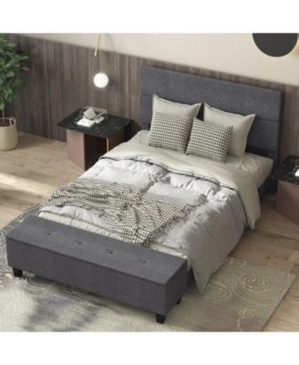 Full Upholstered Platform Bed Frame with Ottoman Storage and Tufted Headboard