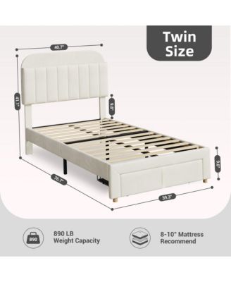 Soft Upholstered Twin Bed Frame for Kids - Storage Drawer and Bookcase Headboard - Noise-Free, Easy Assembly, No Box Spring Needed