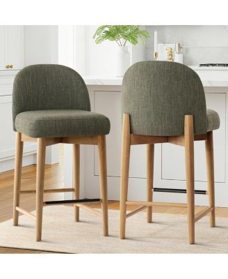 Upholstered Linen Counter Stools Set of 2 for Kitchen Island