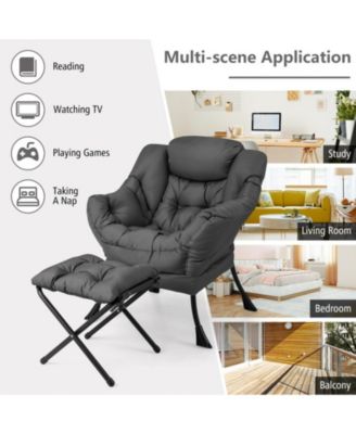 Modern Accent Sofa Chair with Folding Footrest and Side Pocket