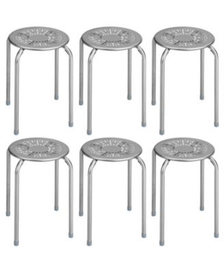 Stackable Round Metal Stools Set of 6 with Daisy Cutout Design