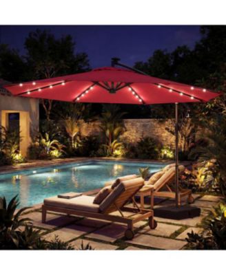 Outdoor Cantilever Patio Umbrella with Solar LED Lights, Hanging Design